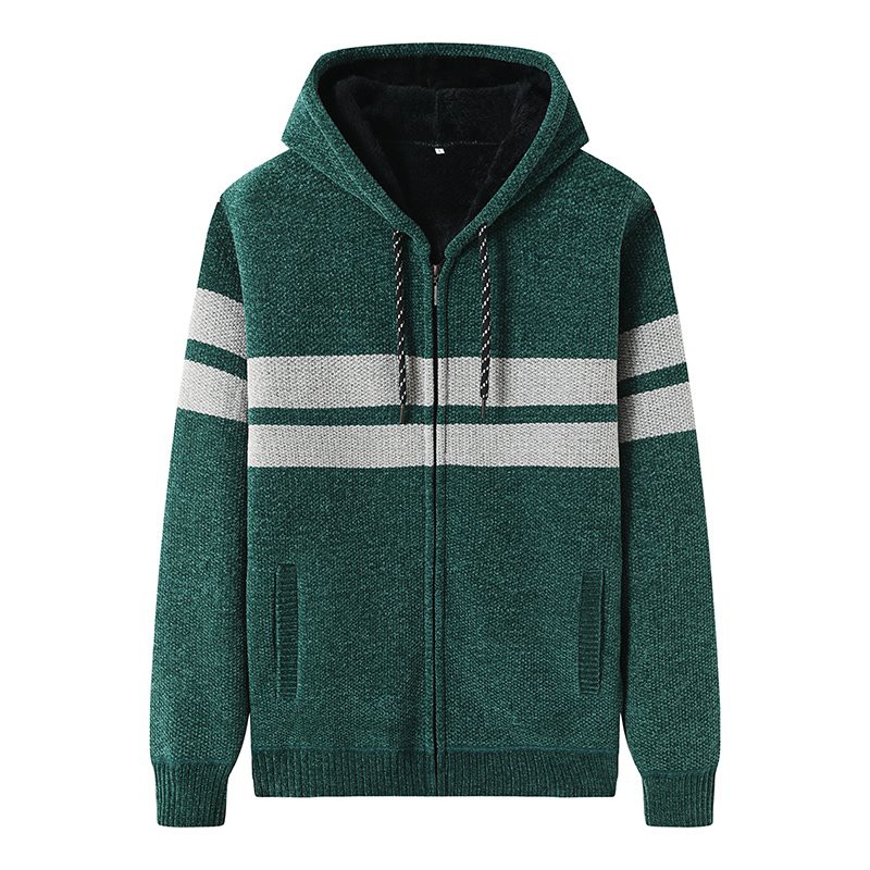 Striped Knit Full Zip Hoodie